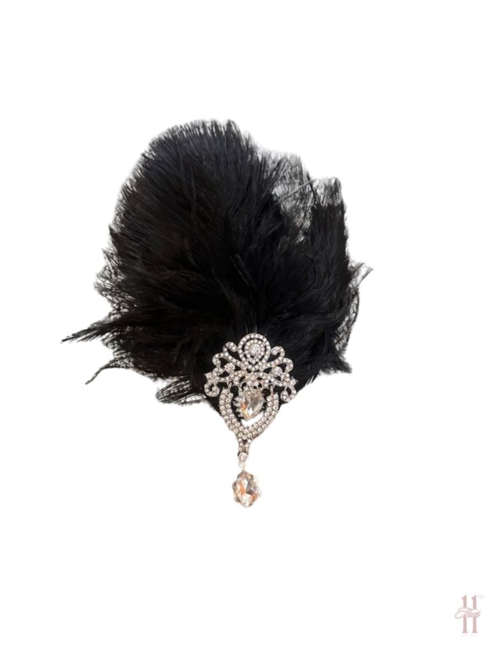 Rhinestone and Black Feather Hair Clip